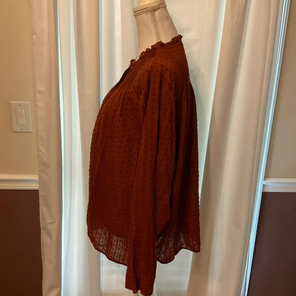 J. Crew Rust Dot-Textured Long-Sleeve Blouse